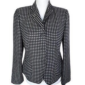 ARMANI COLLEZIONI Women's 6 Black White Gingham Wool Blend Blazer Jacket Italy